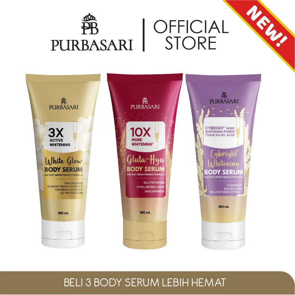 [3 PCS] Purbasari Body Serum 180ml MIX VARIAN- Cybright Whitening - Ceramide Barrier - Phyto Cell-C - White Glow - Skin Firming - Gluta Hya / Mencerahkan / Melembabkan / Hidrasi Lotion Pencerah Tubuh Hand