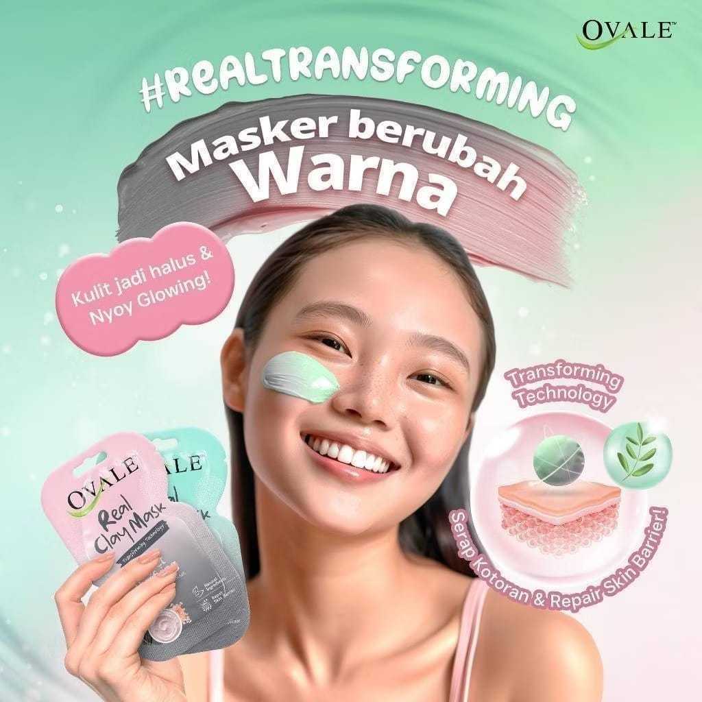 OVALE Real Clay Mask Sachet 10gr / Perfect Purifying Acne Prone / Masker Wajah Berubah Warna/HenecoBeauty