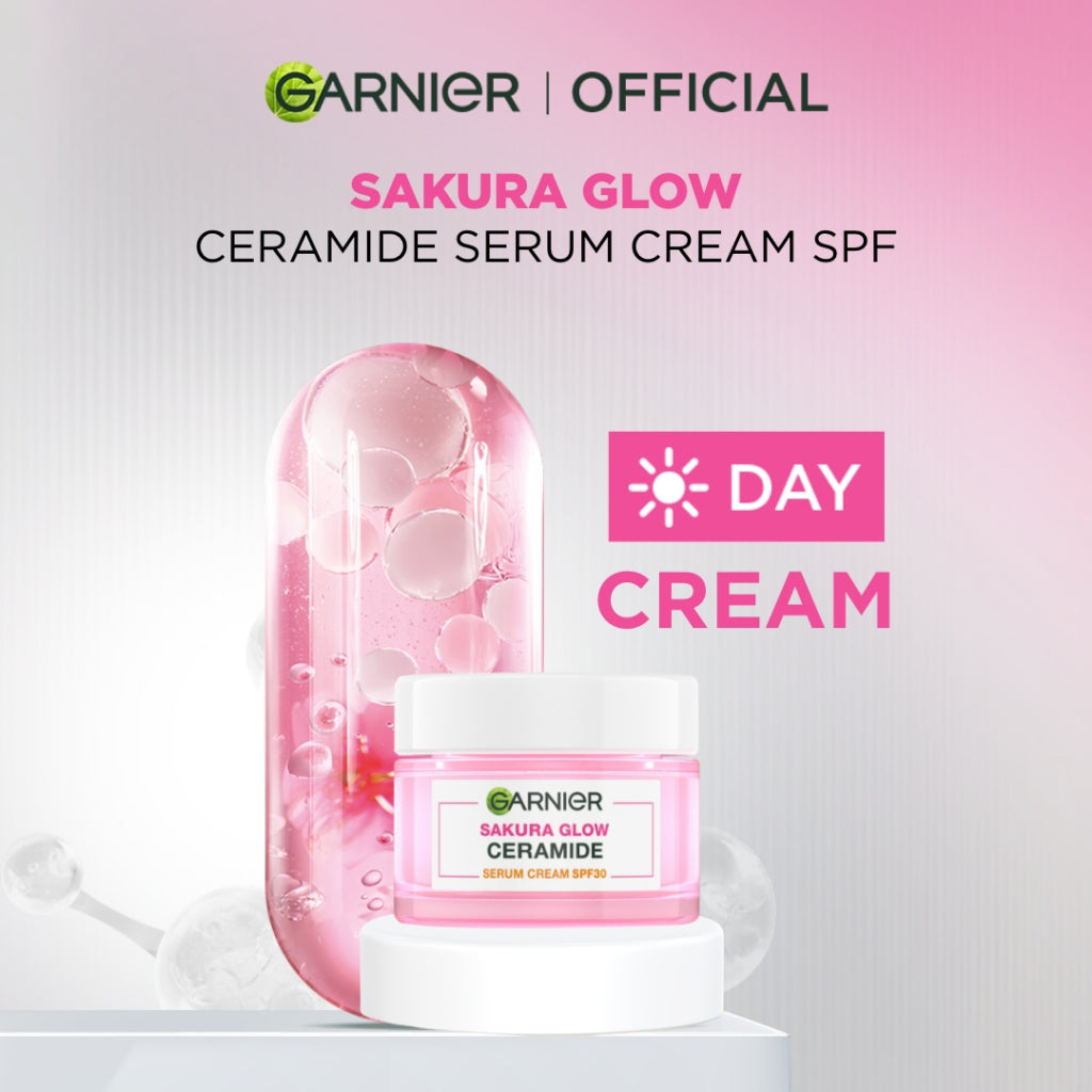 GARNIER Sakura Glow Ceramide Skin Barier Day Cream Cerah Merona SPF 30 PA +++ 50 ml Hydrating Moisturizer Tone Up Glowing Skincare - Krim Siang pelembab wajah pemutih wajah pinkish radiance