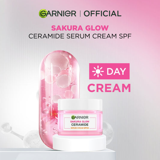 GARNIER Sakura Glow Ceramide Skin Barier Day Cream Cerah Merona SPF 30 PA +++ 50 ml Hydrating Moisturizer Tone Up Glowing Skincare - Krim Siang pelembab wajah pemutih wajah pinkish radiance
