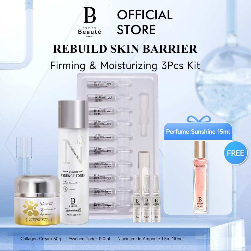 PREMIERE BEAUTE [Ready Stock] Brightening Moisturizing Niacinamide Rebuild Skin Barrier Whitening & Moisturizing 3Pcs Kit Toner/Lifting Lotion/Ampoule/Collagen Cream