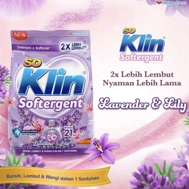 So Klin Softergent Deterjen Bubuk + Pelembut Pakaian Lavender & Lily 425 g