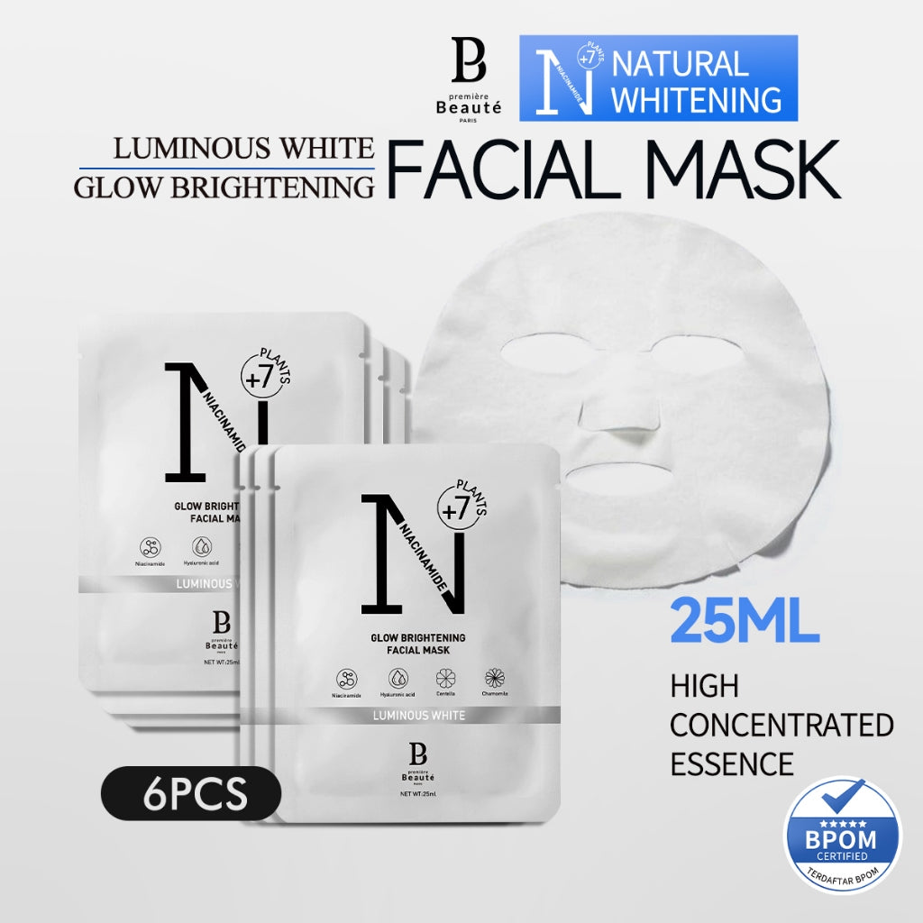 PREMIERE BEAUTE [Mask 20pcs]Whitening Essense Face Mask 25ml masker Niacinamide centella Hyaluronic Brightening Moisturizing Skin Care Anti aging Masker Wajah  Brightening Glowing Exfoliating Pengangkat Komedo Penghilang Jerawat