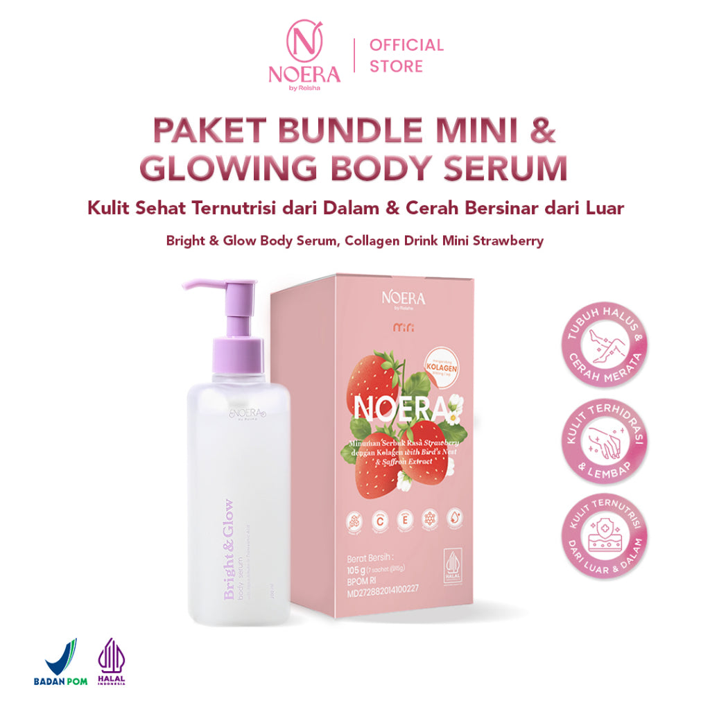 Noera Paket Collagen Drink Mini Improved Formula + Glowing Body Serum | Minuman Kolagen Mini | Body Serum Pencerah Badan | Minuman Collagen With L-Glutathione | Body Serum Glowing
