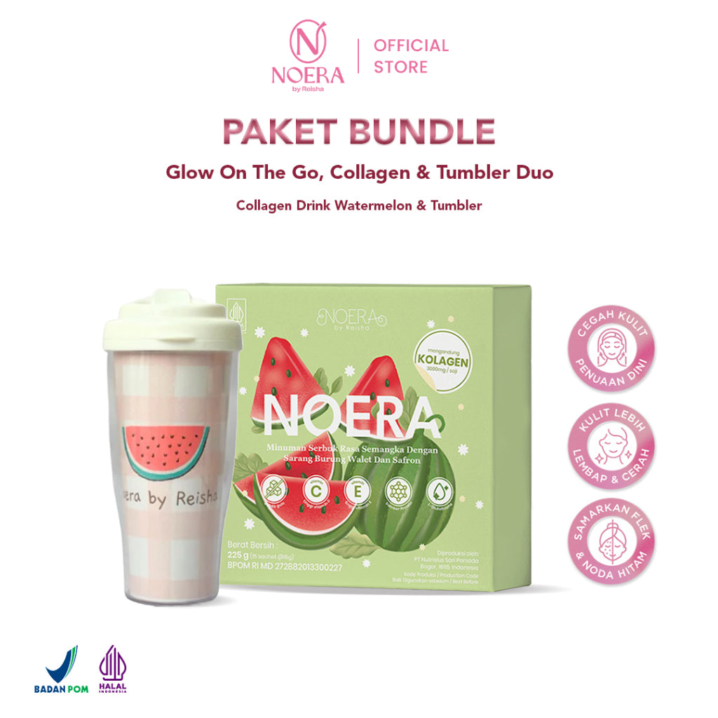 Noera Paket Collagen Drink Improved Formula + Tumbler Random | Minuman Kolagen Pencerah Kulit With L-Glutathione | Collagen Beauty Drink Untuk Kulit Cerah dan Glowing