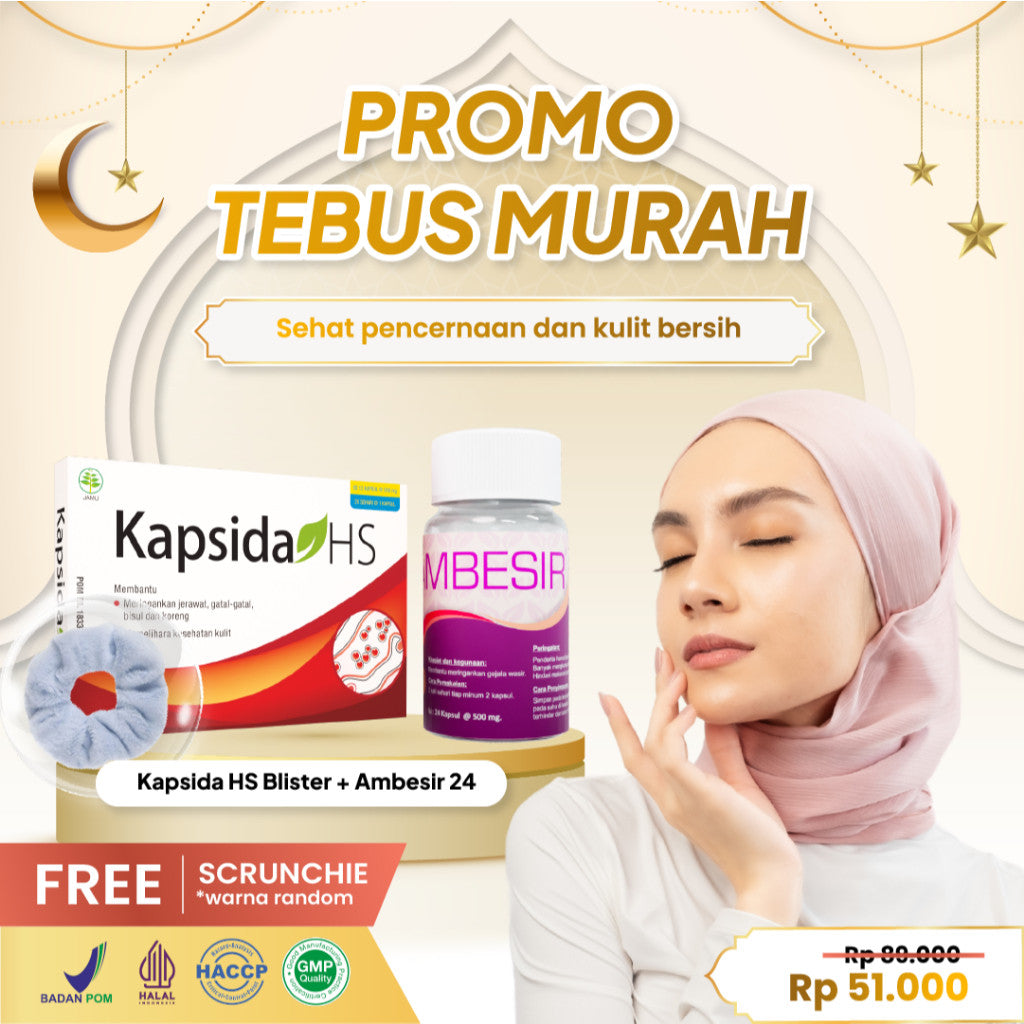 Kembang Bulan Kapsida HS 12 Kapsul FREE SCRUNCHIE KOREA - Obat Jerawat Gatal-gatal Kulit Bisul Alergi Bekas Jerawat Punggung dan Batu Ampuh untuk Kesehatan Kulit