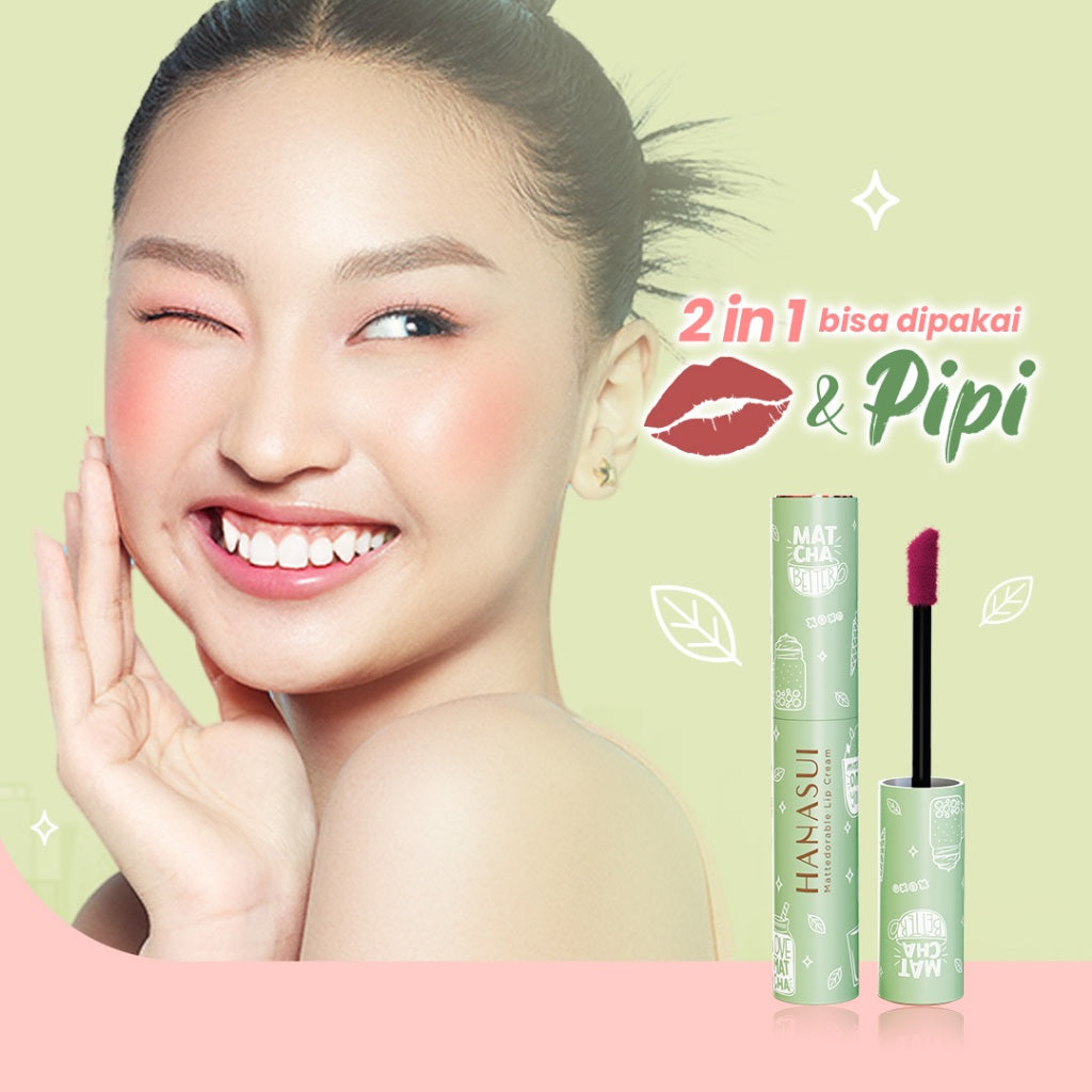 Hanasui Mattedorable Lip Cream Matcha Latte Edition - Lip Cream Double Mouisturizing With Vitamin E Pigmented Velvet Finish & Non - Transferable