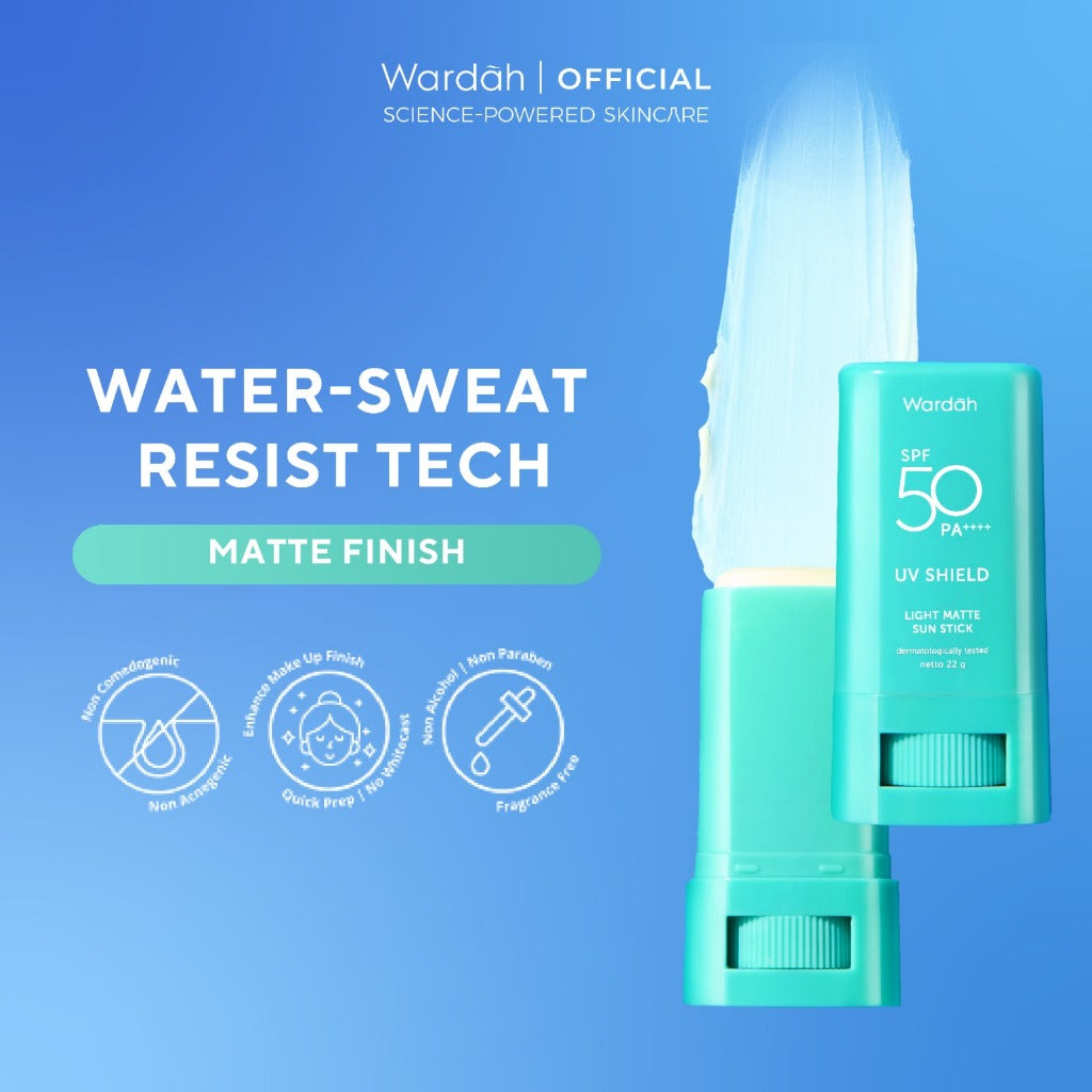 WARDAH UV Shield Light Matte Sun Stick SPF 50 PA +++ 22 g - Sunscreen Wajah 0% Alkohol dan Sebum Control - Tekstur Ringan - Untuk Semua Jenis Kulit - Skincare