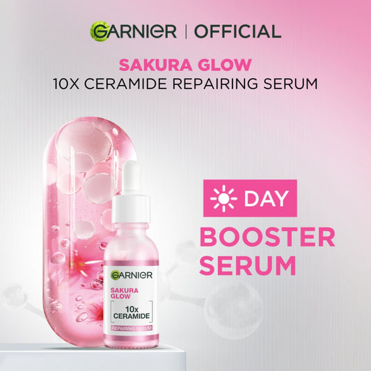 GARNIER Serum Perbaiki Skin Barrier Sakura Glow Hyaluron Ceramide 30x Booster Serum 30ml - Skincare Serum untuk kulit glowing