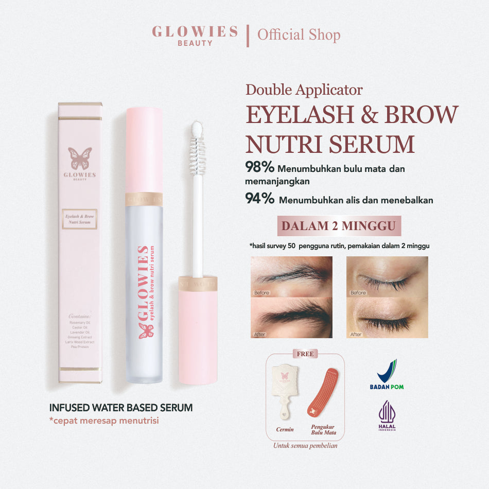 Glowies Serum Bulu Mata Serum Bulu Mata dan Alis Eyelash & Brow Nutri Serum Pemanjang Alis dan Bulu Mata 4 ml Water Based aman Mata Sensitif tidak Perih