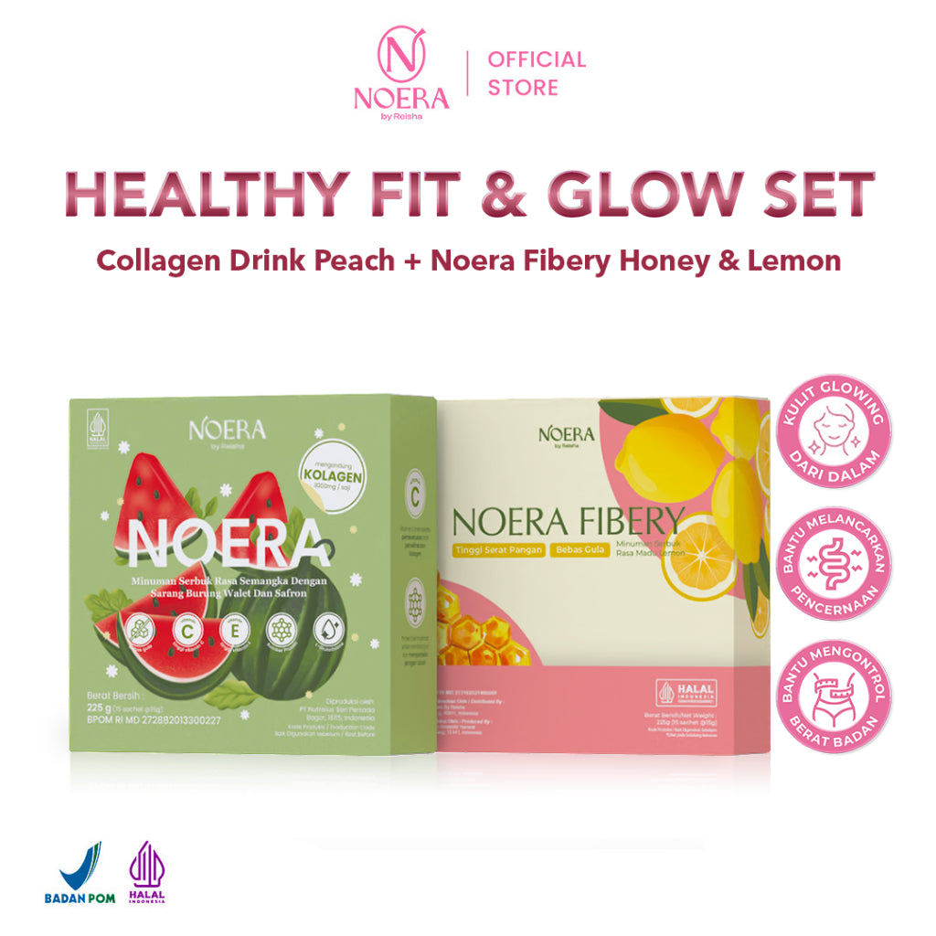 Noera Paket Healthy Fit & Glow Set | Fibery Honey & Lemon | Collagen Drink Regular | Minuman Tinggi Serat dan Vitamin
