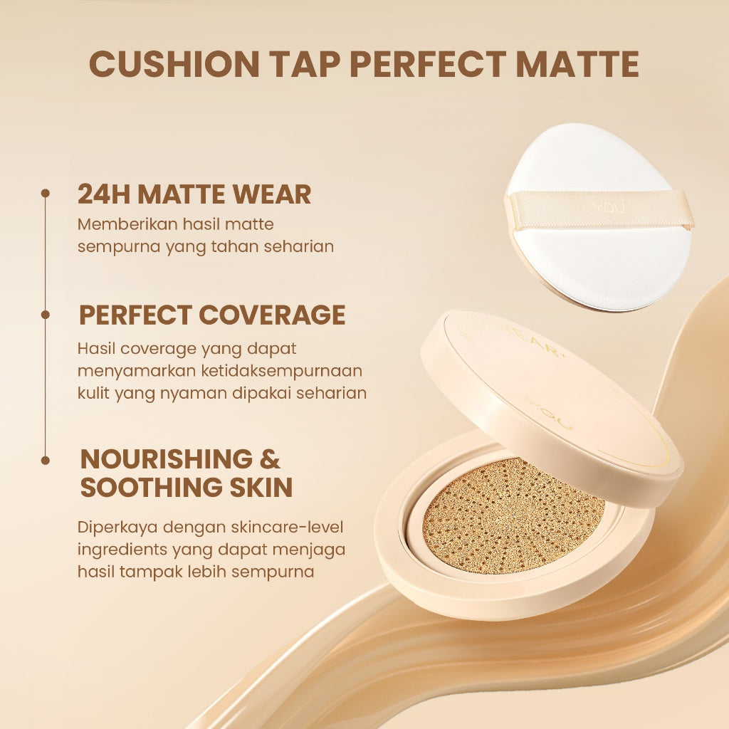 YOU Noutriwear+ Flawless Cushion Foundation Nourishing Poreless Perfect Coverage Tahan Lama 16 Jam | Cushion Long Lasting | Cushion