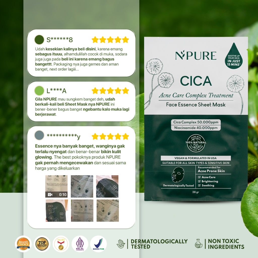 NPURE Sheet Mask Cica / Anti Acne Sheet Mask / Masker Wajah Anti Jerawat