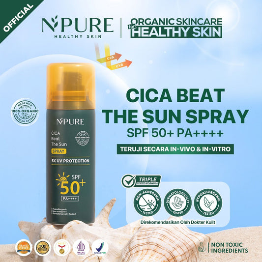 SUNSCREEN SPRAY - NPURE Cica Beat The Sun Spray  Healthy Glow & SPF Protection SPF 50+ dan PA++++ / Sunscreen Spray / Sunscreen Organic Centella Extract /Sunscreen Kulit jerawat dan beruntusan /  Sunscreen kulit normal