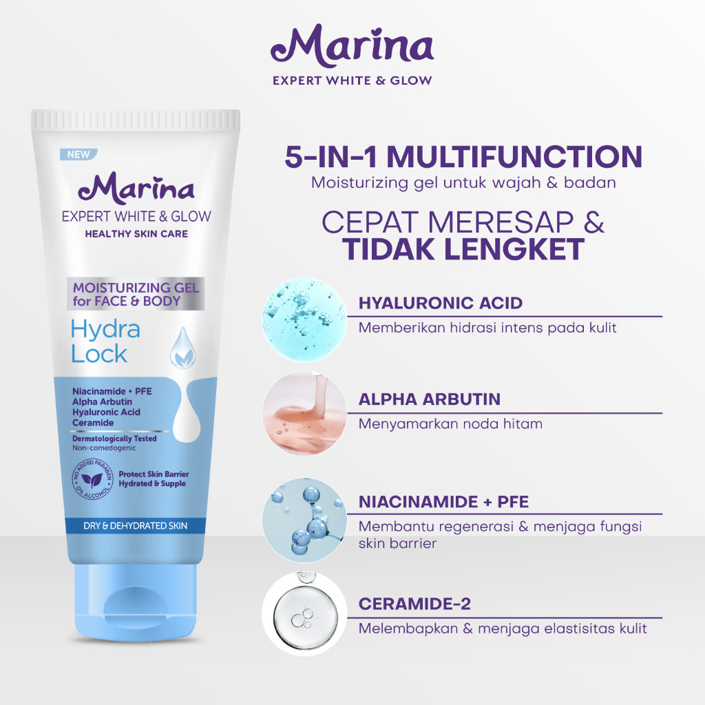 Marina Expert White & Glow Pelembap Gel Hydra Lock 170 ml [2 pcs] - Exp : 06.2027