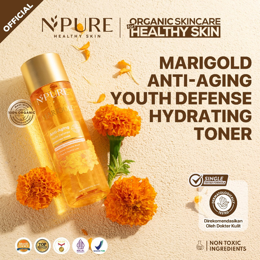 MARIGOLD TONER - NPURE Marigold Anti-Aging Youth Defense Hydrating Toner / Clearing Petal Toner/ Anti Aging Toner/ Toner Gentle Eksfoliasi Wajah Natural / Membersihkan Kotoran