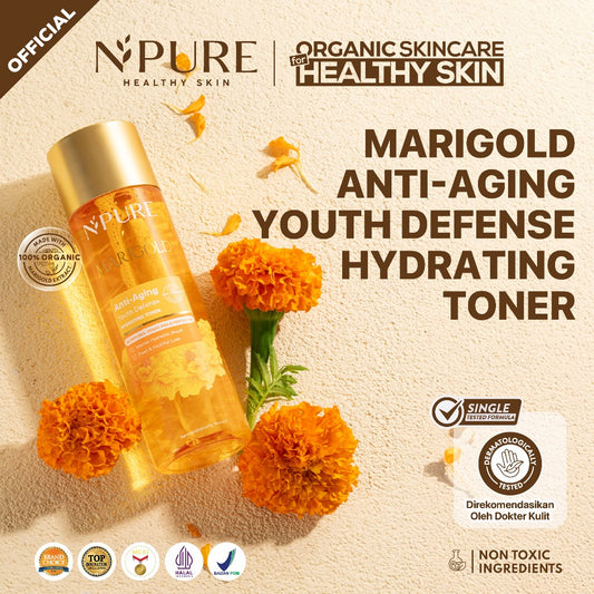MARIGOLD TONER - NPURE Marigold Anti-Aging Youth Defense Hydrating Toner / Clearing Petal Toner/ Anti Aging Toner/ Toner Gentle Eksfoliasi Wajah Natural / Membersihkan Kotoran