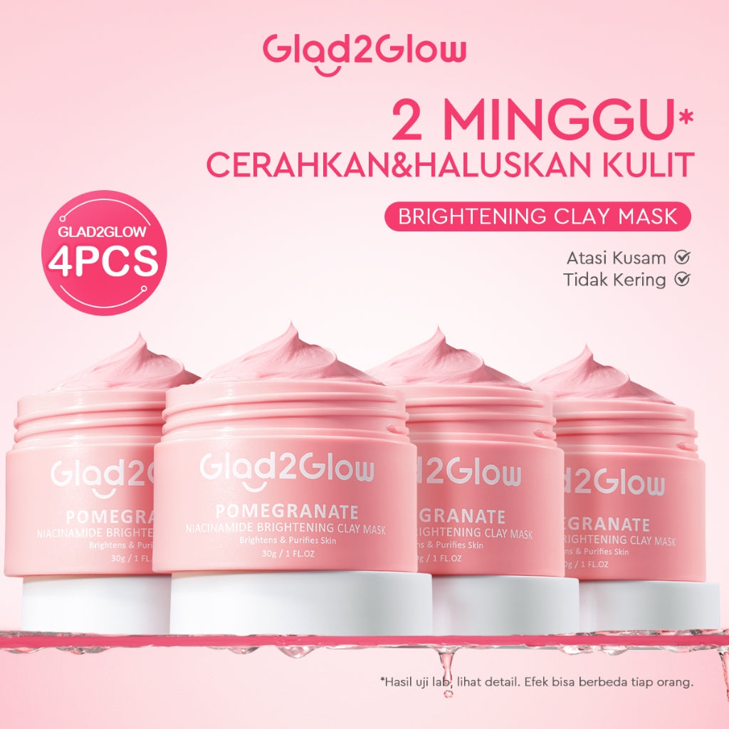 Glad2Glow Pomegranate Niacinamide Brightening Clay Mask Masker Wajah Masker Pencerah Mud Mask Masker Niacinamide  Masker Merah Muda Pink Masker Komedo Masker Glad2Glow Clay Mask Masker G2G Clay Masker Gel Mask Sheetmask Skincare Bpom G2Glow Official Store