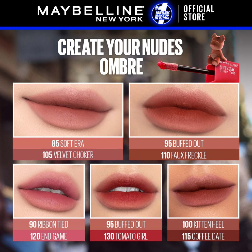 MAYBELLINE OFFICIAL Superstay Teddy Tint 5 mL - Teddy Soft Matte Tahan 12 Jam Lipstick Lipcream Lipstik Perfect Lip Tint