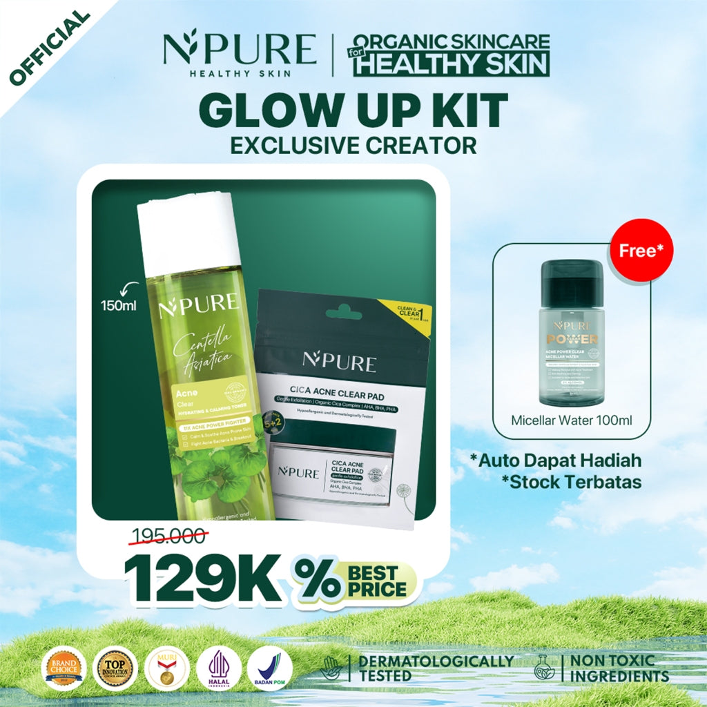 EXCLUSIVE CREATOR - NPURE Cica Acne Toner 150Ml + Ziplock Cica Acne Clear Pad FREE Power Clear Micellar Water 100Ml / Acne Kit / Paket untuk Kulit Jerawat / Pembersih wajah