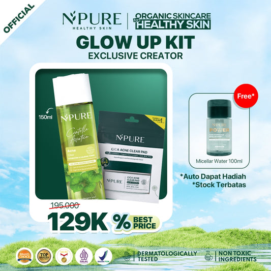 EXCLUSIVE CREATOR - NPURE Cica Acne Toner 150Ml + Ziplock Cica Acne Clear Pad FREE Power Clear Micellar Water 100Ml / Acne Kit / Paket untuk Kulit Jerawat / Pembersih wajah