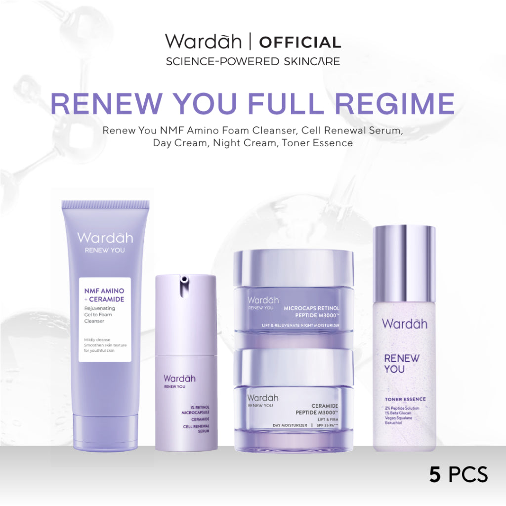 WARDAH Renew You Paket Lengkap Full Regime (Serum, Night Cream, Essence Toner, Day Cream, Facial Wash, Moisturizer) - Skincare