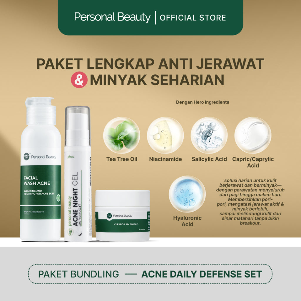 PERSONAL BEAUTY Skincare Set ECO Acne | Perawatan Wajah Berjerawat & Beruntusan - (Tea Tree Oil, Aloe Vera, Niacinamide, Salicylic Acid, Oil Control, Bekas Jerawat)
