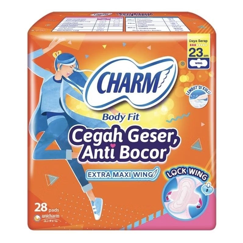 Charm Body Fit Pembalut Wanita Extra Maxi Wing 23 cm 28 pcs