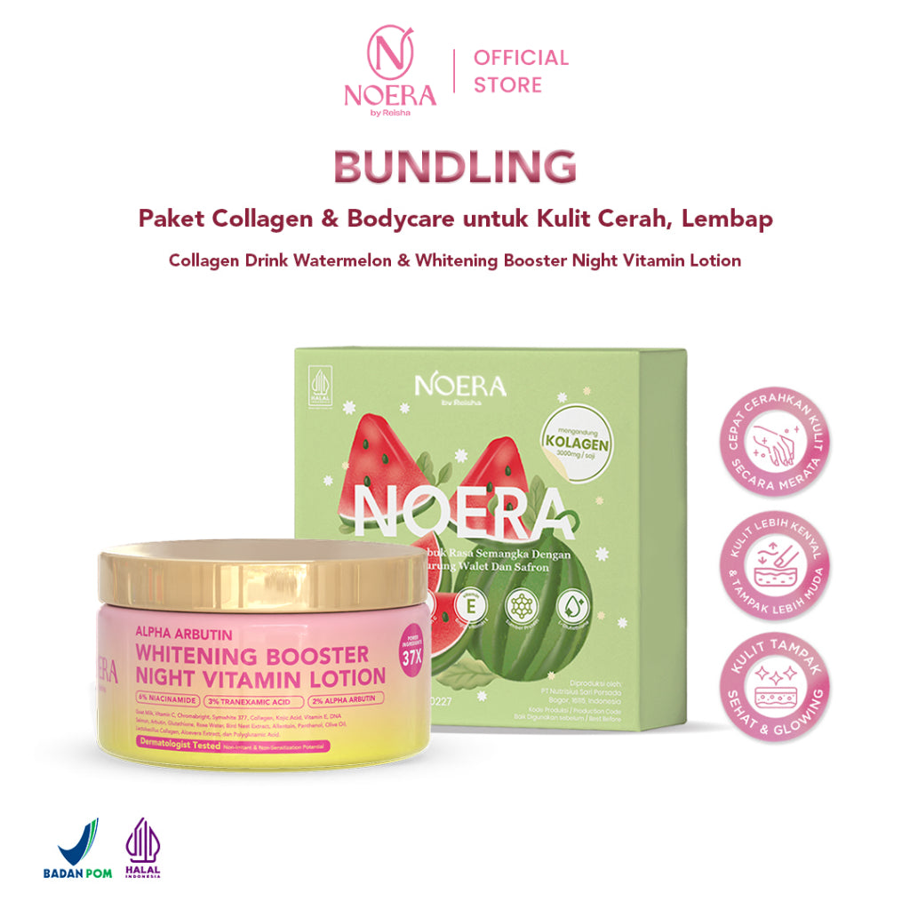 Noera Bundling Collagen Drink Improved Formula & Whitening Booster Night Vitamin Lotion