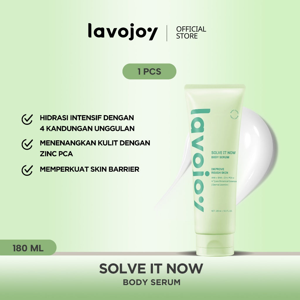 Lavojoy Solve It Now Body Serum | Body Lotion Untuk Melembabkan Kulit Sensitif,  Merawat Kulit Berjerawat, Menghaluskan Tekstur Kulit Kasar Dan Anti Jerawat | Mengandung Amino Acid, AHA, BHA Dan Zinc PCA