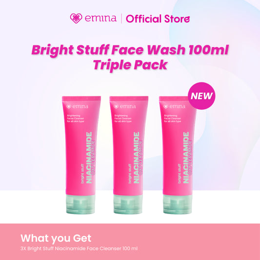 Triple Pack Emina Bright Stuff Niacinamide & Emina Prebiotic Tranexamic Acid Face Wash for Acne Prone Skin - Sabun Muka Cerah, Glowing, Perbaiki Skin Barrier, Mengontrol Minyak, Lembab Tanpa Ketarik, Anti Kusam, Cocok untuk semua jenis kulit