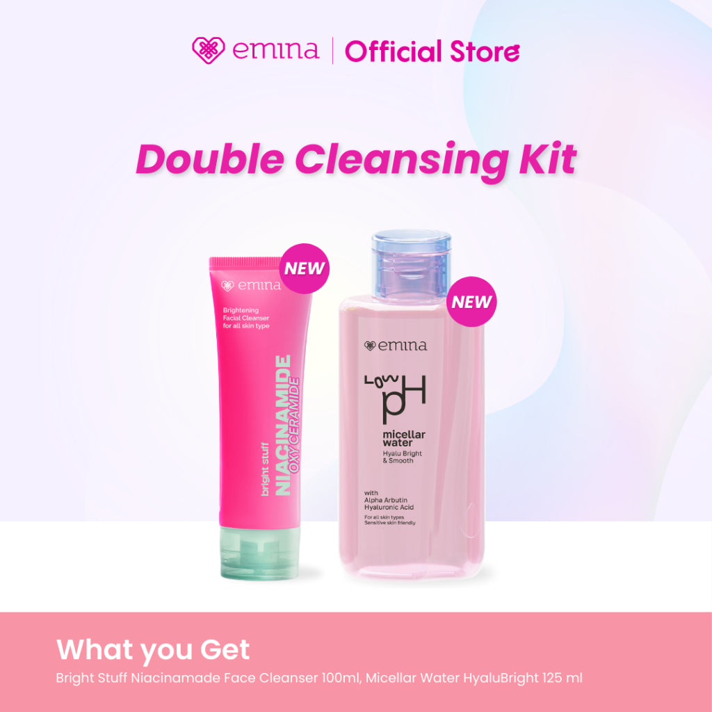 Emina Double Cleansing Kit - Micellar Water & Face Wash 100ml & 50ml -  Paket Cerah Glowing, Cerah, Glowing, Glowing, Mengontrol Minyak, Lembab Tanpa Ketarik, Anti Kusam, Cocok untuk semua jenis kulit