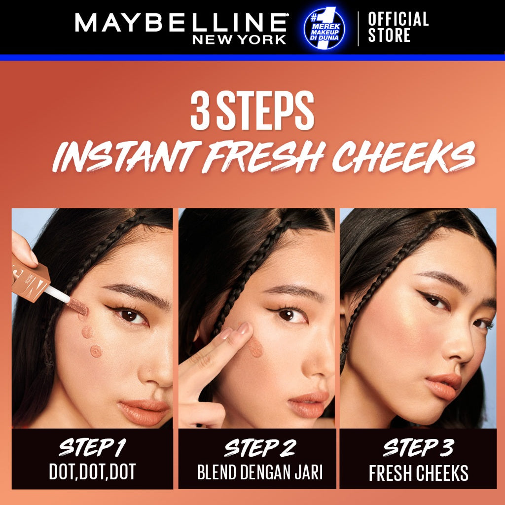 MAYBELLINE OFFICIAL Sunkisser Liquid Blush 5.4mL Instant Fresh Cheeks Glow Matte Cream Blush Liquid Blush Highlighter Blush On Cair Buildable Mudah Di Blend Pigmented Ringan Tahan Lama Tinted Serum