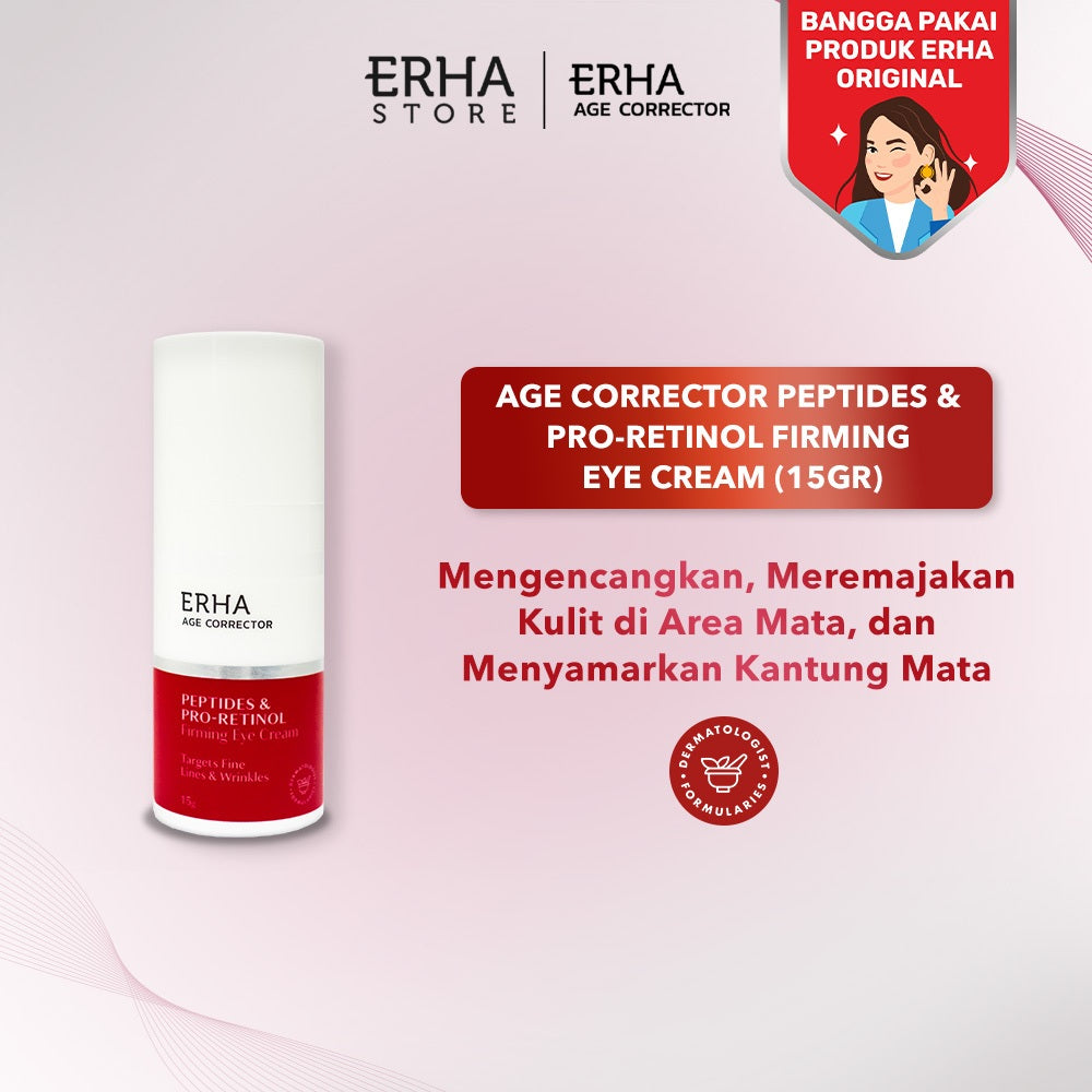 ERHA Age Corrector Peptides & Pro-Retinol Firming Eye Cream 15g - Krim Mata Anti Aging | Menyamarkan Garis Halus Keriput Kerutan Kantong Mata | Mencerahkan Mata Panda | Retinol