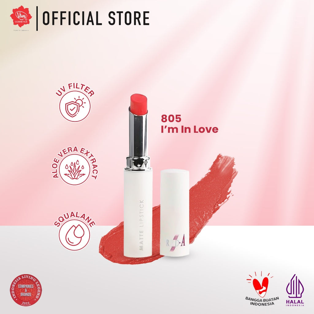 Red-A Matte Lipstick (with Vit E, UV FILTER & Aloe Vera Extract) - tersedia 6 warna: 801 - 806