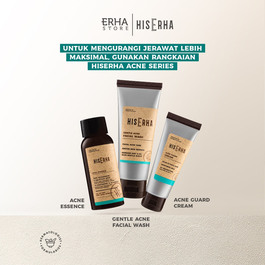 HIS ERHA Paket Facial Wash & Serum Acne - Set untuk Lawan Jerawat / Kurangi Minyak khusus Pria, Melembapkan Wajah, Verified by Dermatologist,Nicianamide, Salicylic Acid, Zinc PCA, D-Phantenol, Gentle Scrub