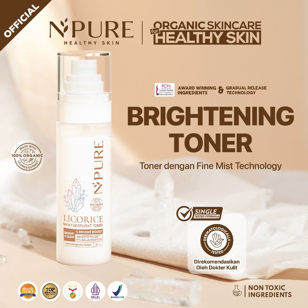 NPURE Toner Licorice / Milky Spotlight / Brightening Toner / Toner Wajah Cerah Glowing / Fine Mist / Aman Bumil Busui