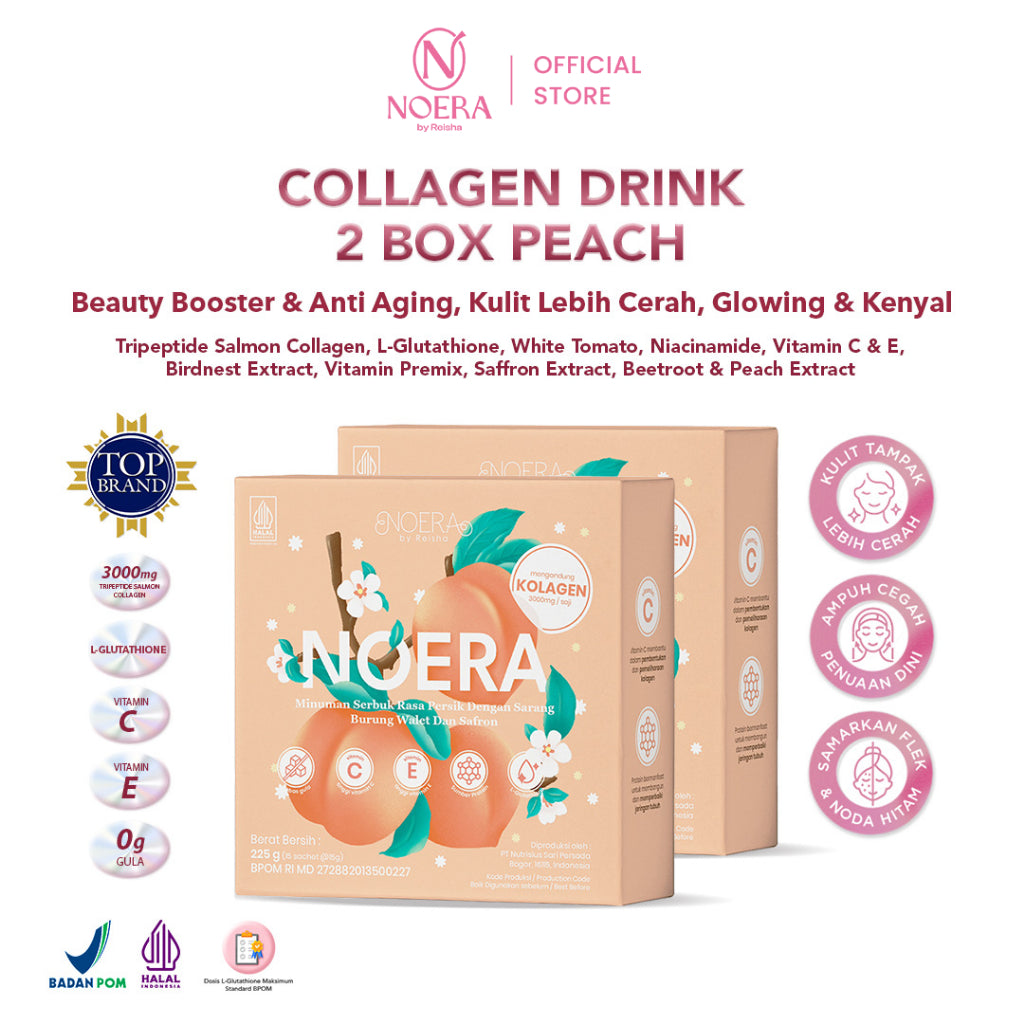 Noera Collagen Drink Peach With Birdnest and Saffron Extract Improved Formula | Colagen Beauty Drink | Minuman Kolagen Pencerah Badan