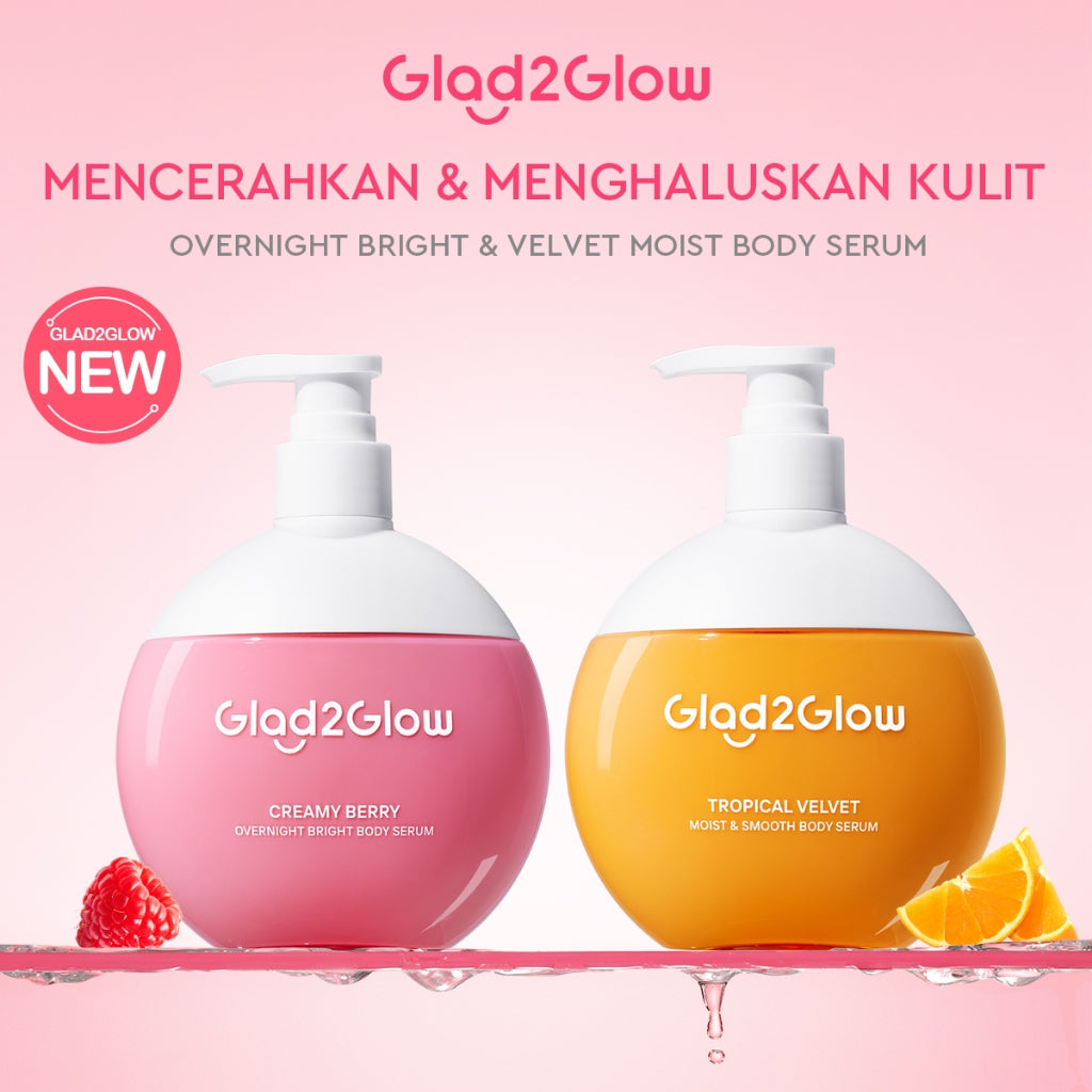 Glad2Glow Bright & Moist Body Serum Series | Body Cream Body Lotion Brighten Moist & Smooth Pemutih Badan Body Serum Glow & Peeling Menghidrasi Kulit Mencerahkan Dan Pemutih Tubuh Atasi Belang Brighty Care Whiten Handbody ohbt Lotion g2g official store