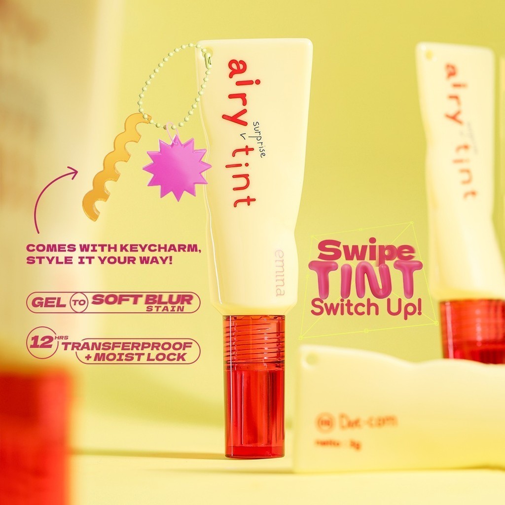 Emina Airy Surprise Tint x Muzik Tiger 3 g + Keychain - Lip Tint Ringan, Longlasting, Tahan Lama, Waterproof