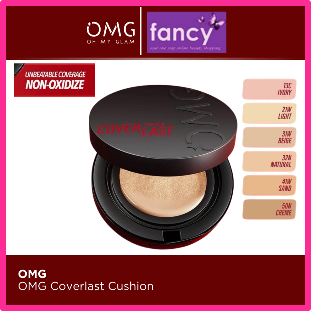 OMG Oh My Glam Coverlast Cushion 15g | Cushion Foundation Concealer Skin Tint Make Up High Coverage Dewy Finish