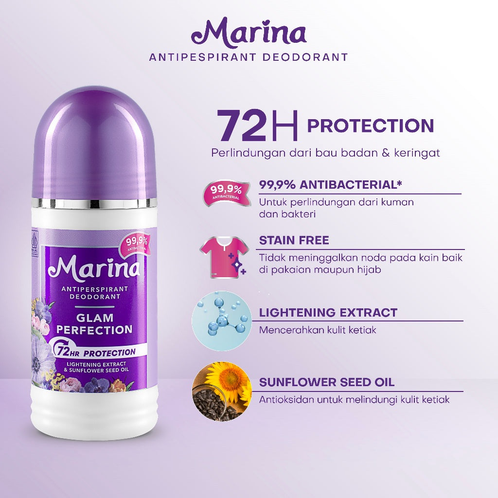 Marina Anti Perspirant Deodorant 48H - Glam Perfection  [45ml/2pcs] - Exp : 04.2027