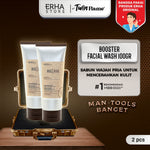 HIS ERHA Brightening Booster Facial Wash 100G (2pcs) - Sabun Cuci Muka Pria untuk Mencerahkan wajah, Angkat Kulit Kusam, Lembap, Tanpa Rasa Ketarik, Tanpa Iritasi, Wangi Segar Maskulin, Verified by Dermatologist, 4% Niacinamide & Sferis Gentle Scrub