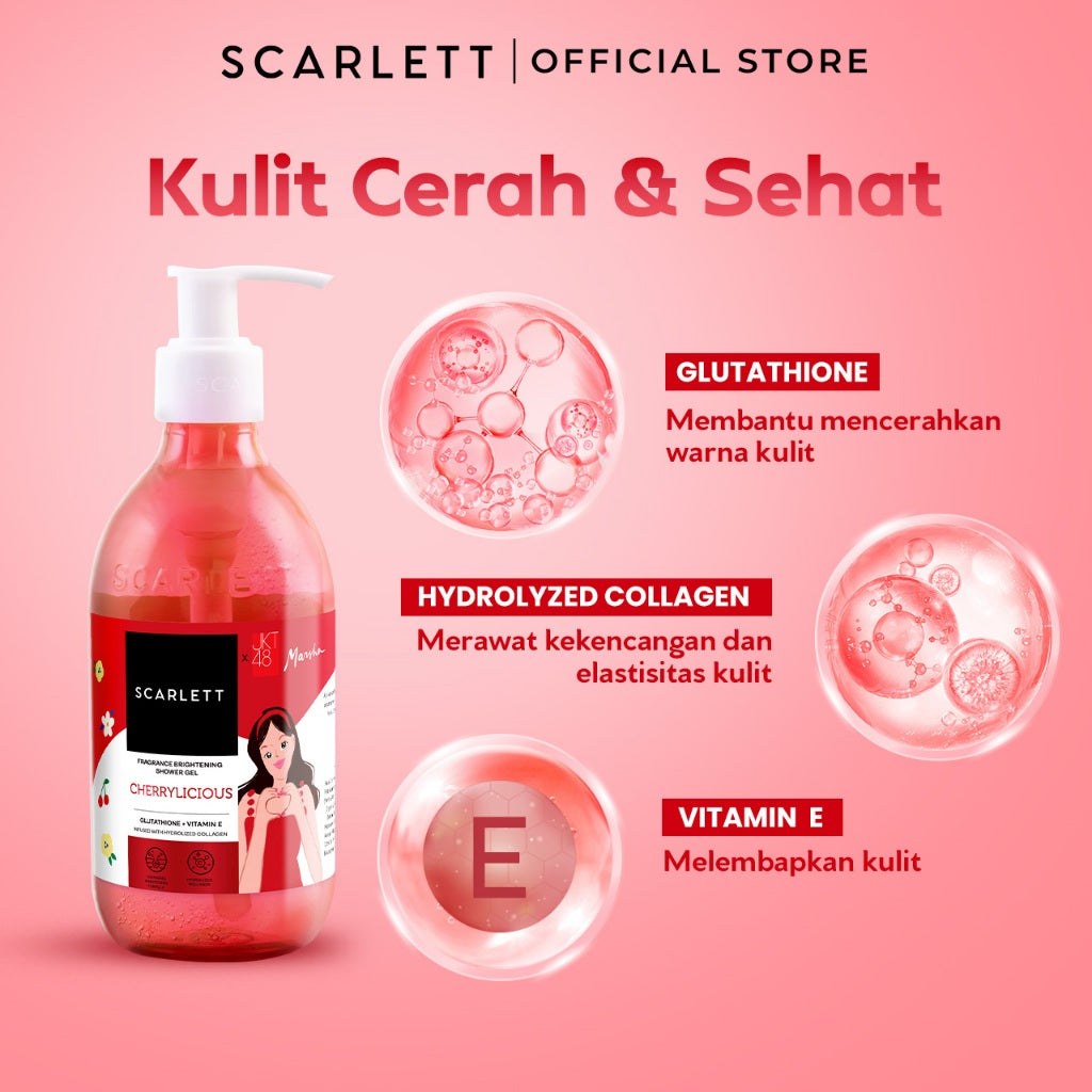 Scarlett Fragrance Brightening Shower Gel Cherrylicious | Body Wash | Sabun Mandi Cair