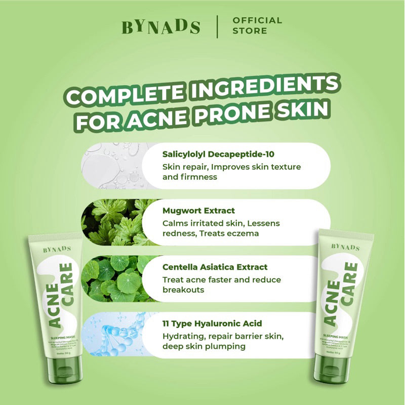 [OFFICIAL] Bynads Bright Glow Sleeping Mask with 4% Niacinamide Acne Care Sleeping Mask with Salicyloyl Decapeptide-10 Bynads 3IN1 Moisturizer Sleepingmask Wash Off Mask Salmon DNA Bynads