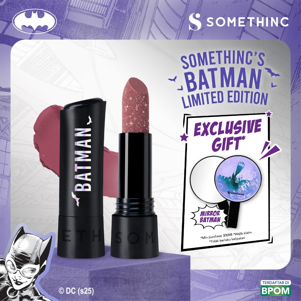 SOMETHINC Batman Series - Ceraplump Tinted Lip Balm, Low pH Gentle Jelly Cleanser, Tipsy Lashlift Mascara, Holyshield! Sunscreen Gel, Forever Stay Eyeliner, Clay Glowgasm Highlighter, Clay Sculptor Bronzer, Midnight Eyeshadow Palette)