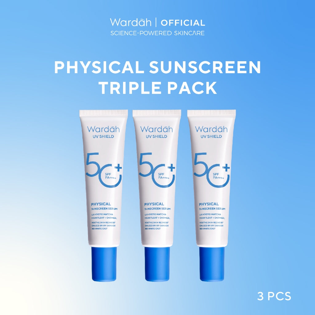 [TRIPLE PACK] Wardah UV Shield Sunscreen SPF 35 SPF 50 Airy Smooth Essential Gel Acne Calming Aqua Fresh Tone Up Physical - Skincare