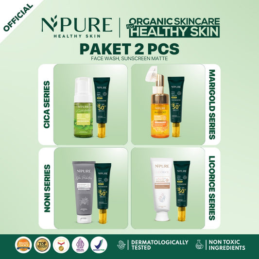 CLEANSER + SUNSCREEN - NPURE Cleanser Cica Marigold Noni Licorice + NPURE Cica Beat The Sun Matte / Cleanser Non-SLS / Sunscreen Wajah