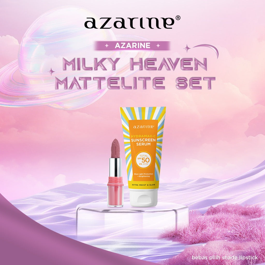 Azarine Milky Heaven Mattelite Set [2 PCS] Lipstick Matte Transferproof Smudgeproof Tahan Lama + Sunscreen BEST SELLER SPF 45+++ Untuk Semua Jenis Kulit