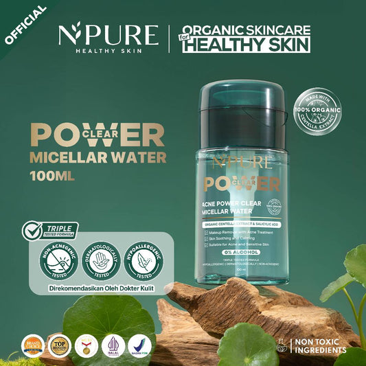 MICELLAR WATER 100ML - NPURE Acne Power Clear Micellar Water 100ml / Micellar No Alcohol / SLS Free 100ml / Travel Size
